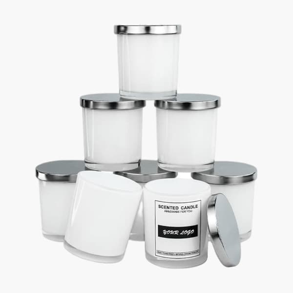 white glass candle jars with lids