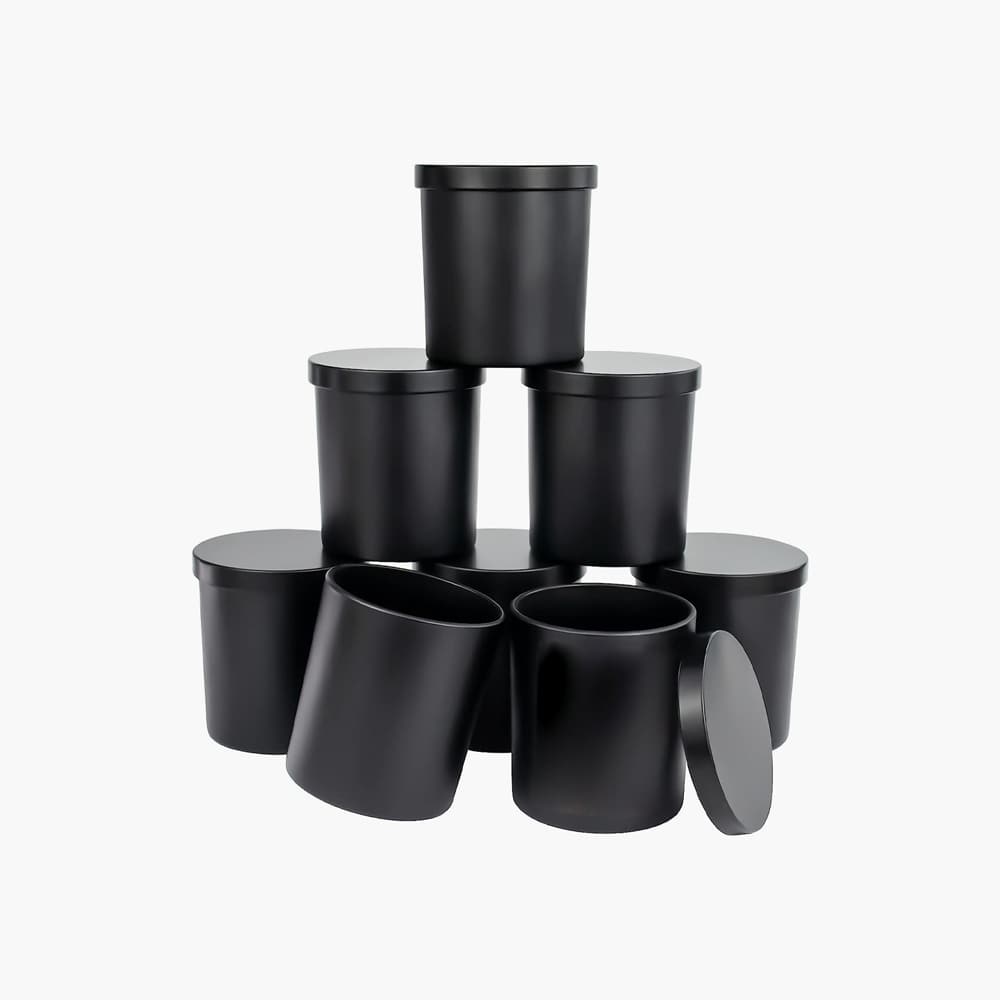 black candle jars with metal lids