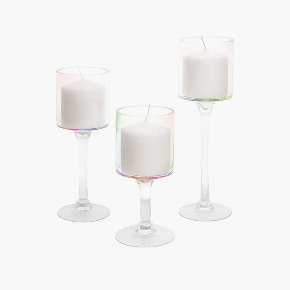 goblet shaped iridescent candle jars