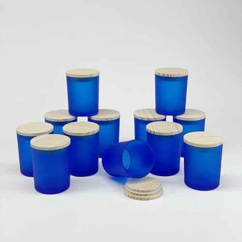 blue frosted candle jars