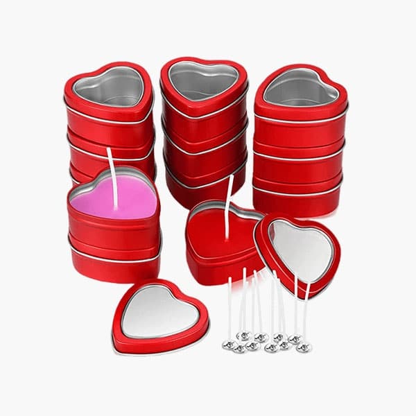 heart shaped red candle jars