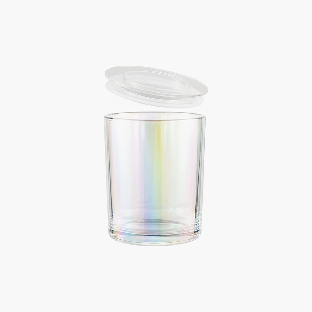 iridescent candle jar with plastic lid