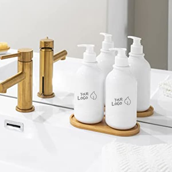 custom printed lotion bottles in bathroom