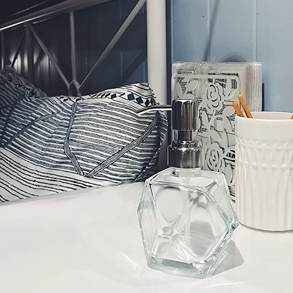 custom printed lotion bottle in bedroom