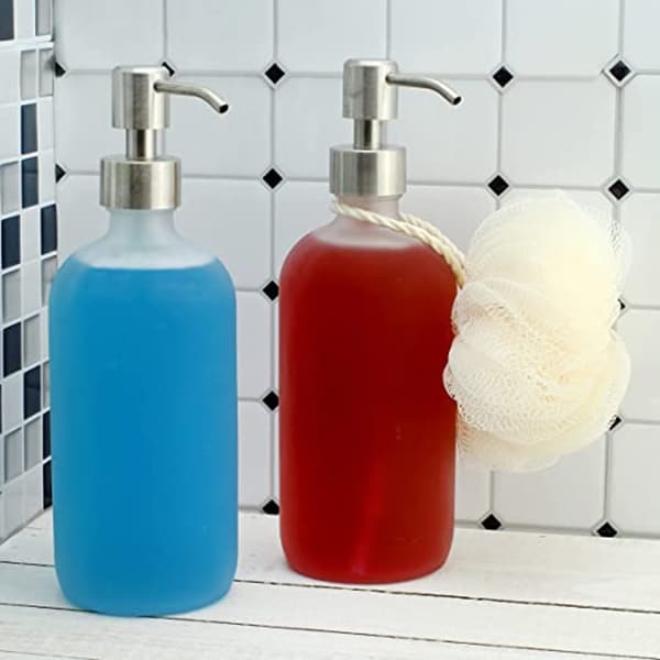 refillable lotion bottle in bathroom
