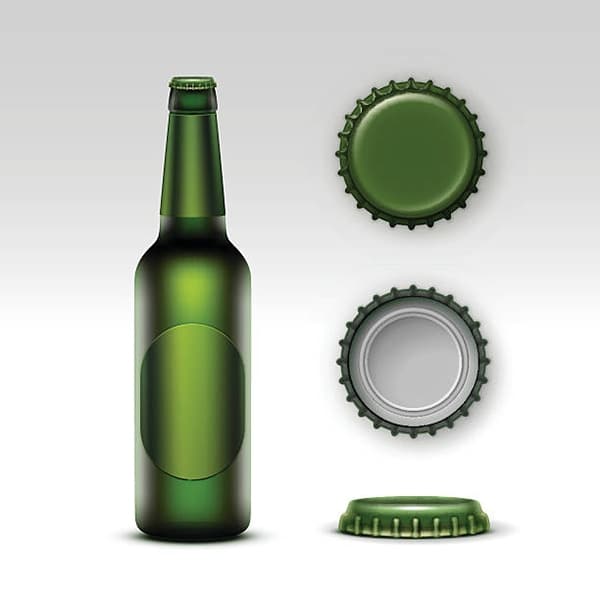 green glass beer bottle with crown cap