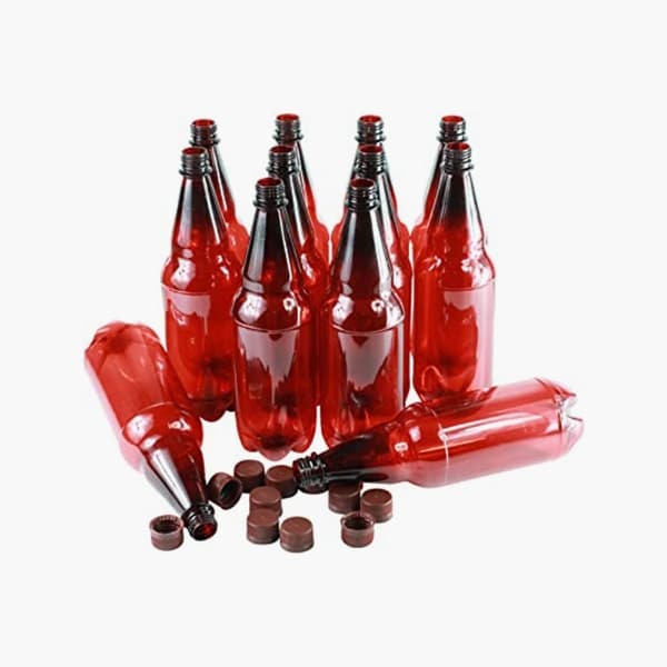 red glass beer bottles