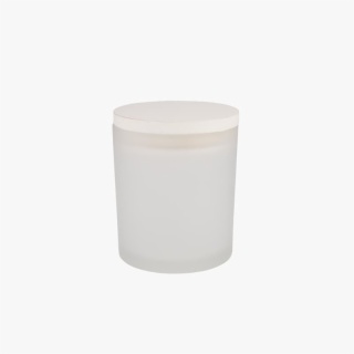 frosted candle jar with white lid