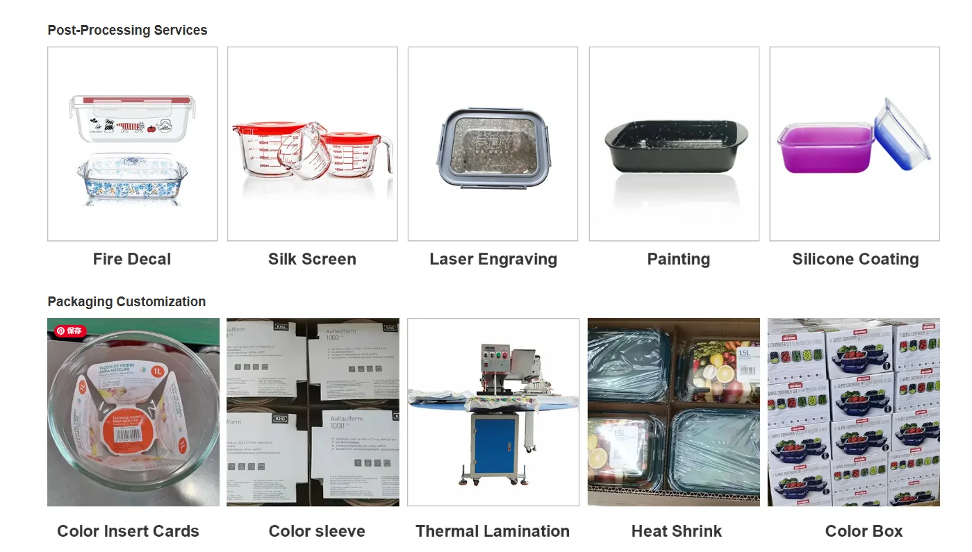 Printed patterns on glass food containers and baking dishes