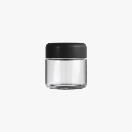2oz Child Resistant Clear C-Class Jar with Plastic Matte Black Lid