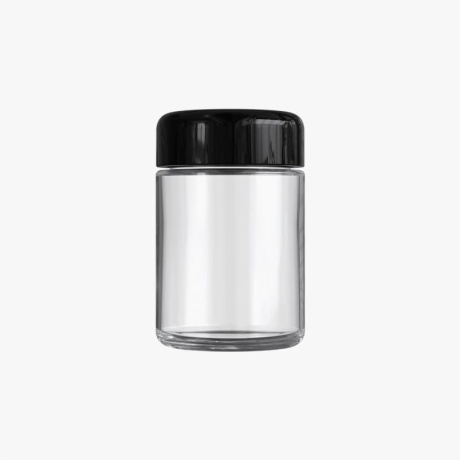 4oz Clear Glass Child Resistant C-Class Jar with Plastic Glossy Black Lid
