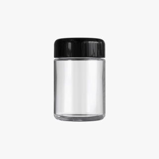4oz Clear Glass Child Resistant C-Class Jar with Plastic Glossy Black Lid