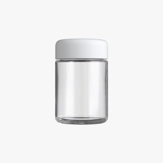 4oz Clear Glass Child Resistant C-Class Jar with Plastic Matte White Lid
