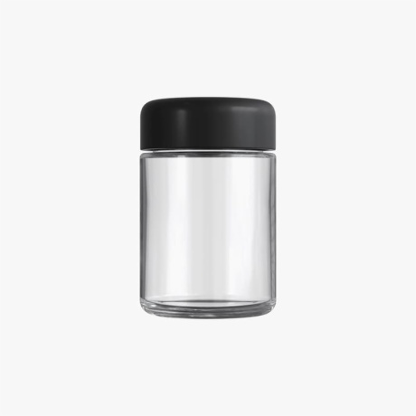 4oz Clear Glass Child Resistant C-Class Jar with Plastic Matte Black Lid