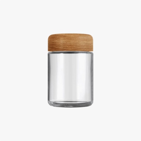 4oz Clear Glass Child Resistant C-Class Jar with Plastic Wood Finish Lid