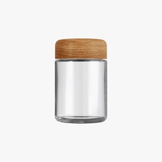 4oz Clear Glass Child Resistant C-Class Jar with Plastic Wood Finish Lid