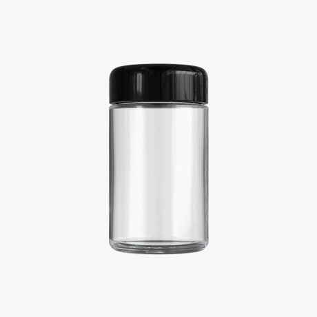 5oz Clear Glass Child Resistant C-Class Jar with Plastic Glossy Black Lid