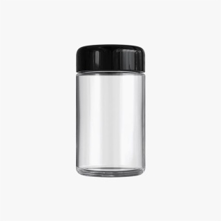 5oz Clear Glass Child Resistant C-Class Jar with Plastic Glossy Black Lid