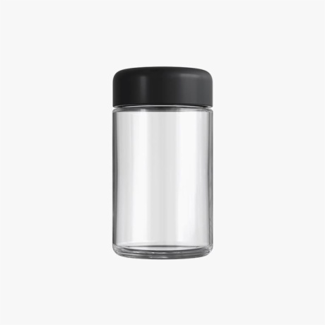 5oz Clear Glass Child Resistant C-Class Jar with Plastic Matte Black Lid