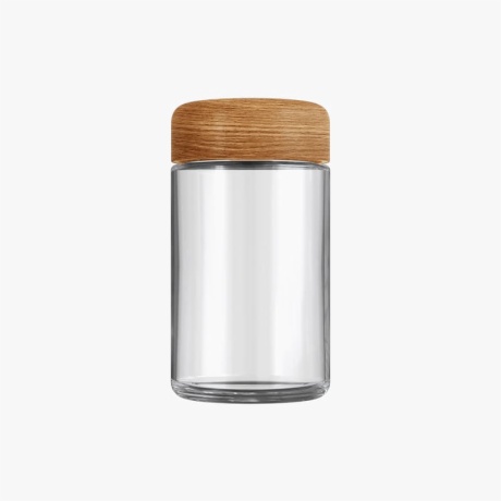 5oz Clear Glass Child Resistant C-Class Jar with Plastic Wood Finish Lid