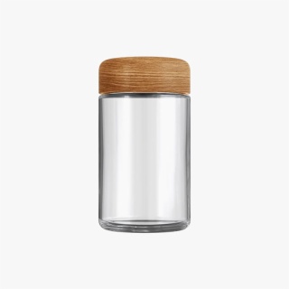 5oz Clear Glass Child Resistant C-Class Jar with Plastic Wood Finish Lid