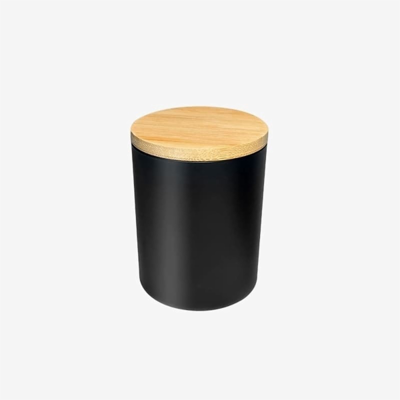 12oz matte black glass candle jar with wooden lid