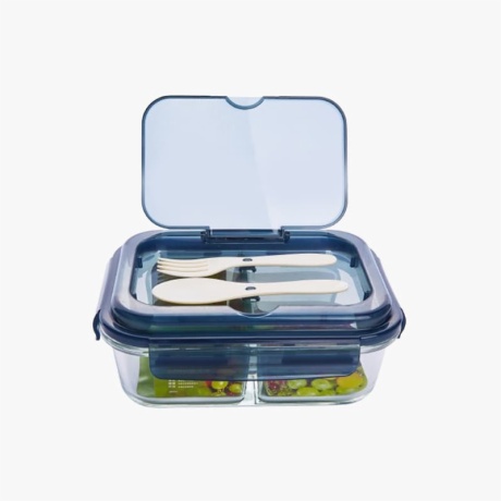Glass Meal Prep Container for Lunch with Forks and Spoons