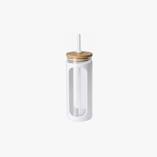 Glass Water Bottle with Straw and Bamboo Lid
