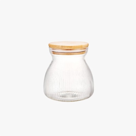 Home Glass Storage Jar with Wooden Bamboo Lids