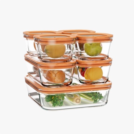 Microwaveable Glass Food Container with Glass Lids