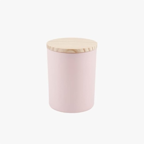 pink candle jar with wooden lid