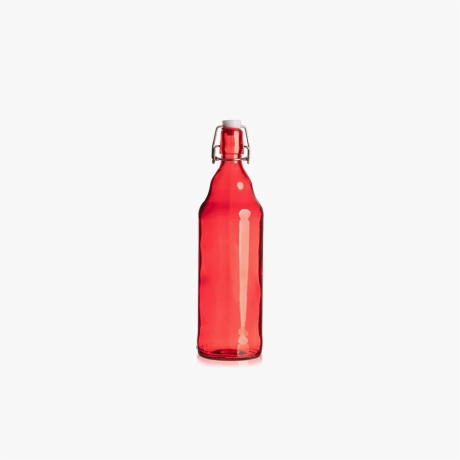 red glass beer bottle