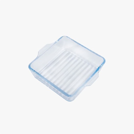 Square Glass Baking Dish with Stripes and Handle