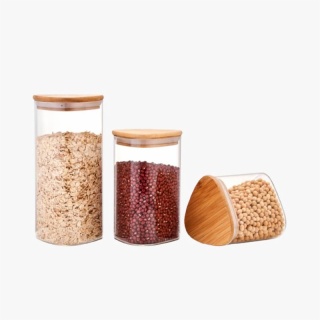 Triangle High Borosilicate Glass Food Storage Jar with Bamboo Lid