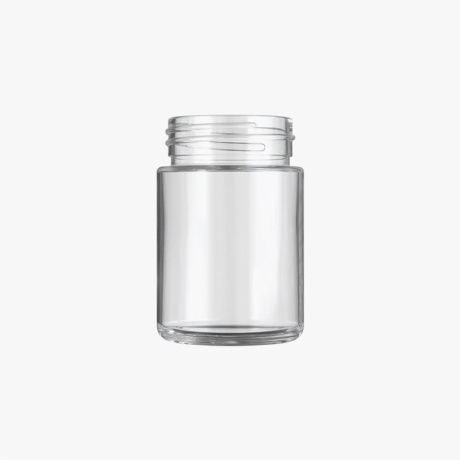4oz Clear Glass Child Resistant C-Class Jar with Plastic Glossy Black Lid