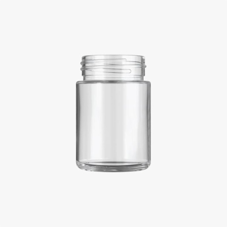 4oz Clear Glass Child Resistant C-Class Jar with Plastic Glossy White Lid