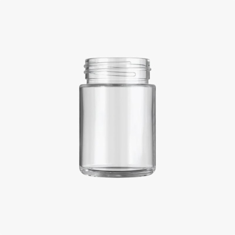 4oz Clear Glass Child Resistant C-Class Jar with Plastic Glossy White Lid