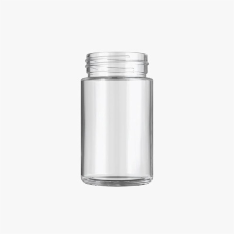 5oz Clear Glass Child Resistant C-Class Jar with Plastic Glossy Black Lid