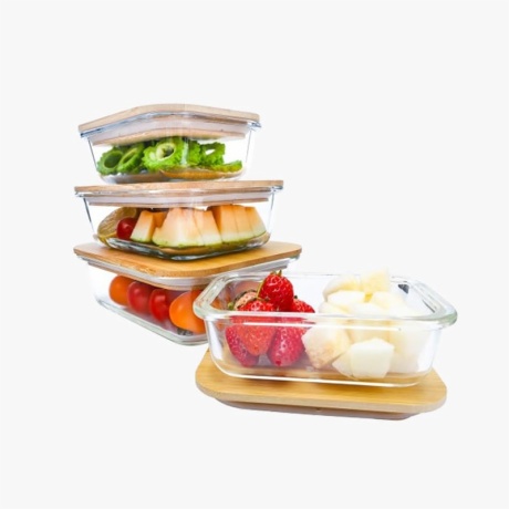 Bamboo Lid Lunch Box Glass Food Container