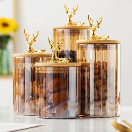 Borosilicate Glass Food Storage Stripes Containers with Deer Lids