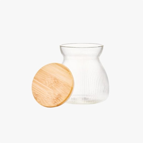 Home Glass Storage Jar with Wooden Bamboo Lids
