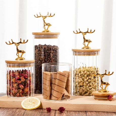 Round Glass Storage Jar with Elk Lid