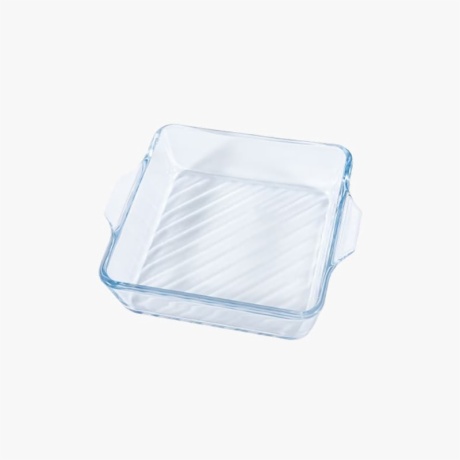 Square Glass Baking Dish with Stripes and Handle