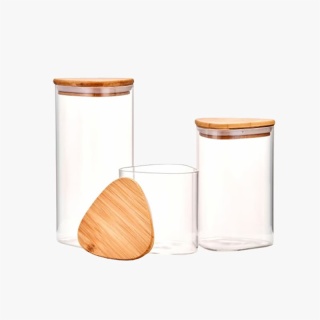 Triangle High Borosilicate Glass Food Storage Jar with Bamboo Lid