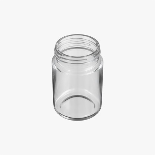 4oz Clear Glass Child Resistant C-Class Jar with Plastic Glossy Black Lid