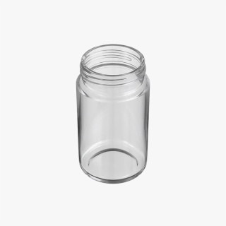 5oz Clear Glass Child Resistant C-Class Jar with Plastic Glossy Black Lid