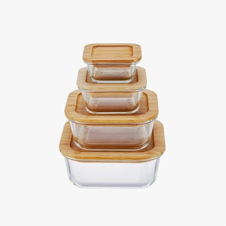 Borosilicate Glass Airtight Food Container with Bamboo Lid