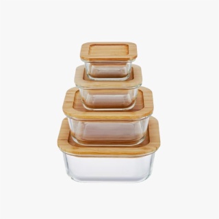 Borosilicate Glass Airtight Food Container with Bamboo Lid