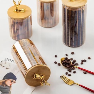 Borosilicate Glass Food Storage Stripes Containers with Deer Lids
