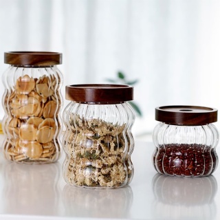 High Borosilicate Glass Storage Jar with Wood Lid